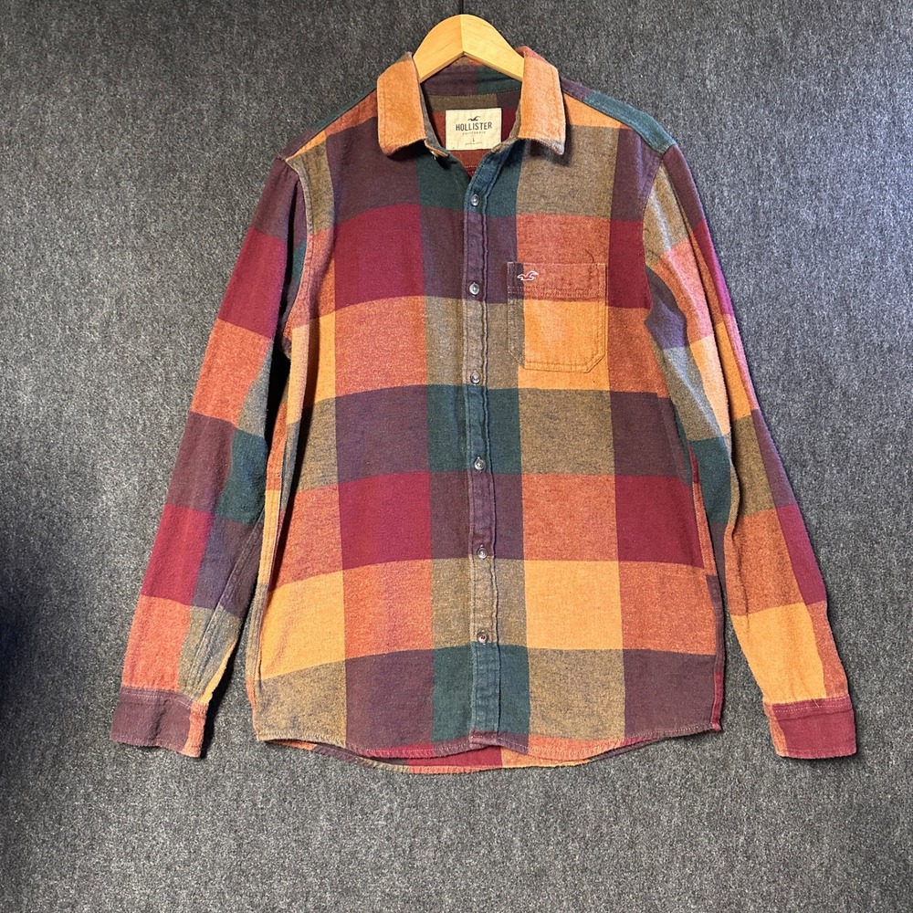 Hollister Mens Large Flannel Shirt Multi Color Plaid Long Sleeve Button Down